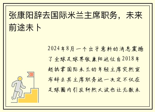 张康阳辞去国际米兰主席职务，未来前途未卜