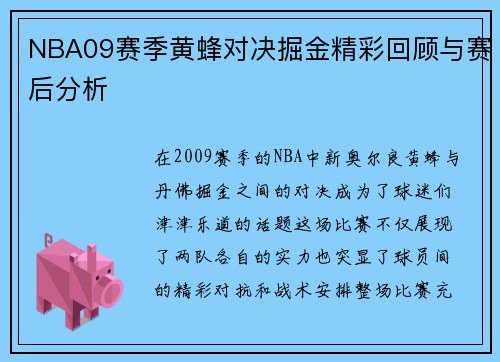 NBA09赛季黄蜂对决掘金精彩回顾与赛后分析